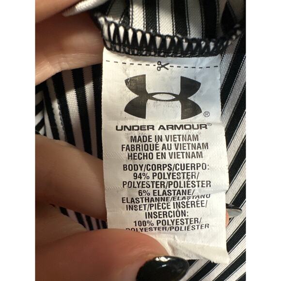 Under Armour Polo Shirt Mens Large Black White Striped Heat Gear Performance - Picture 6 of 6